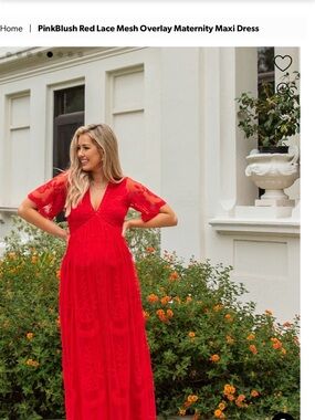 Pinkblush Red Lace V-Neck Maternity Maxi Dress